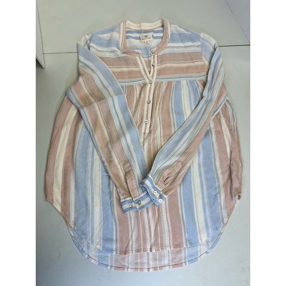 AG Adriano Goldschmeid Claire Shirt Striped Blouse Blue White Red Rayon - Picture 1 of 13